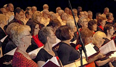 Der Chor 98 Ommersheim und der MGV Josefstal bei ihrem Konzert „Music was my first love" in der St. Ingberter Stadthalle. Foto: Maria Herrndobler Foto: Maria Herrndobler